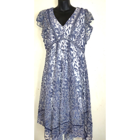 Just Taylor Blue Lace Dress Sz 10 Angel Cottage Core Romantic Prairie Midi Prom - Picture 1 of 16